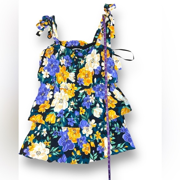 Tularosa Floral Ruffle mini Dress Black Yellow Purple Revolve Size Medium - Picture 7 of 11